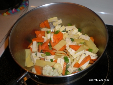 Veggies stir frying for hot and sour Veg Soup